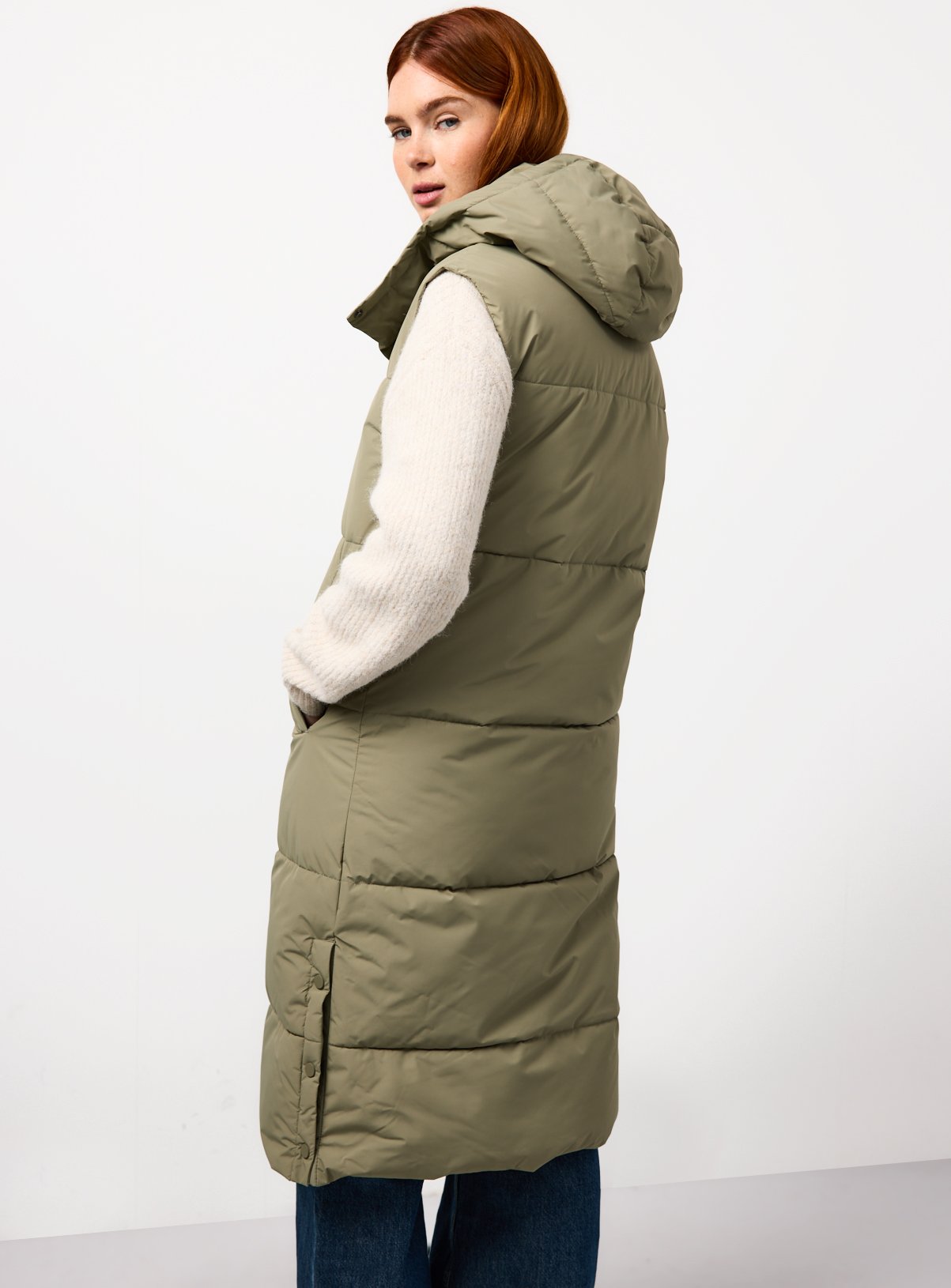 Light Khaki Longline Padded Gilet M - Image 4 thumbnail